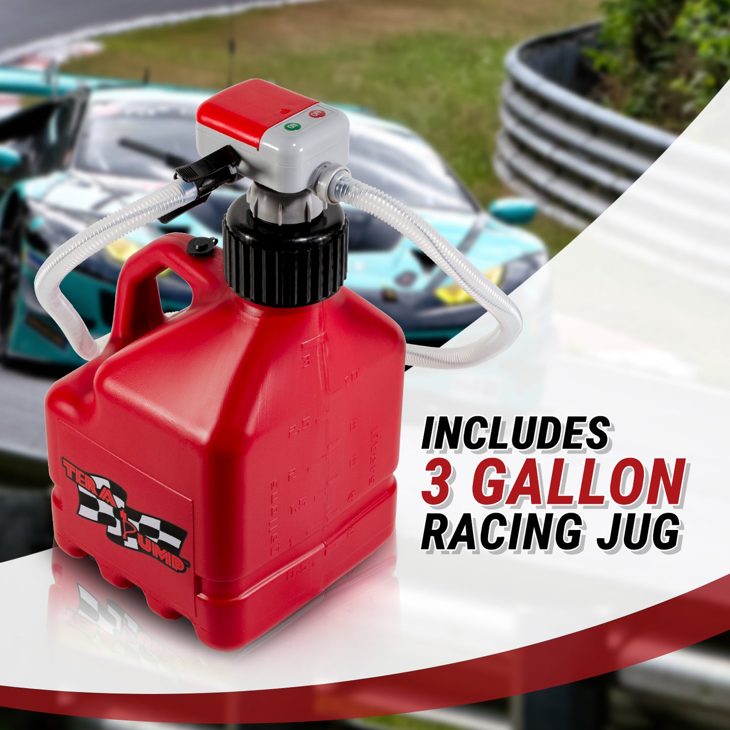 TRJ3XLR | 3 Gallon Racing Jug with Transfer Pump (Includes Gas Can)