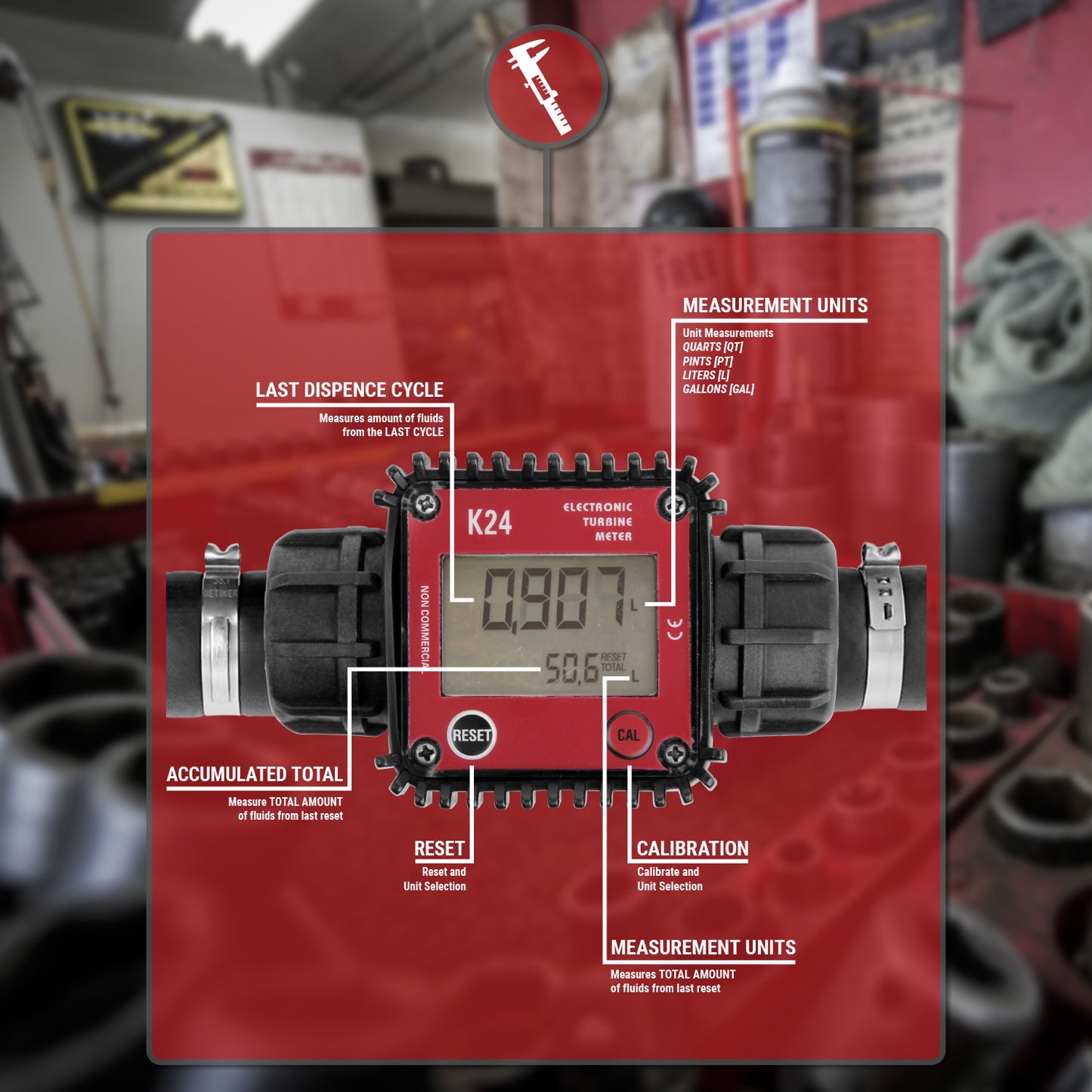 TRMETER-B-LIQ | K24 Electronic Turbine Meter, 6.6FT Hose