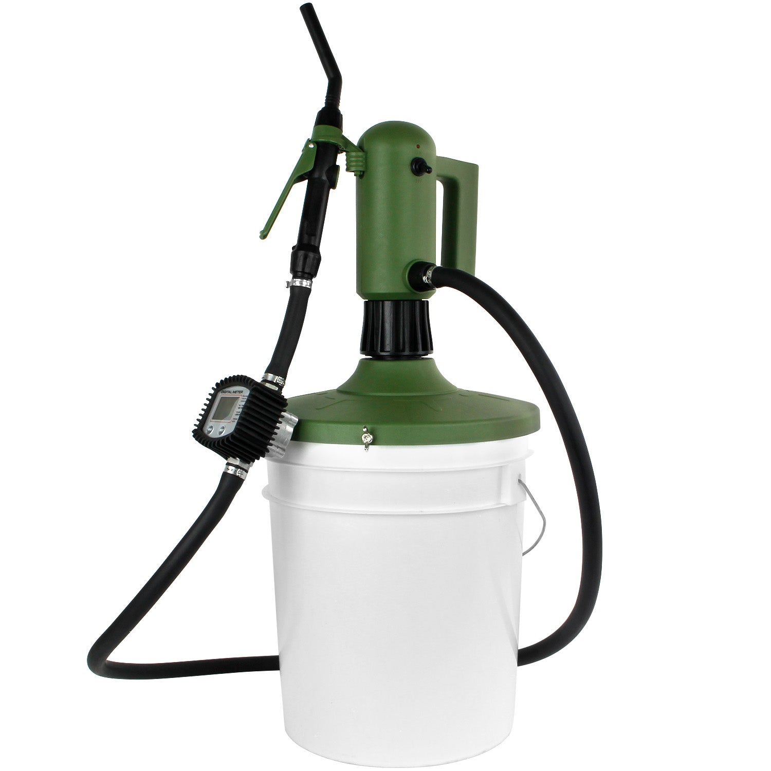 Pump in shop a bucket