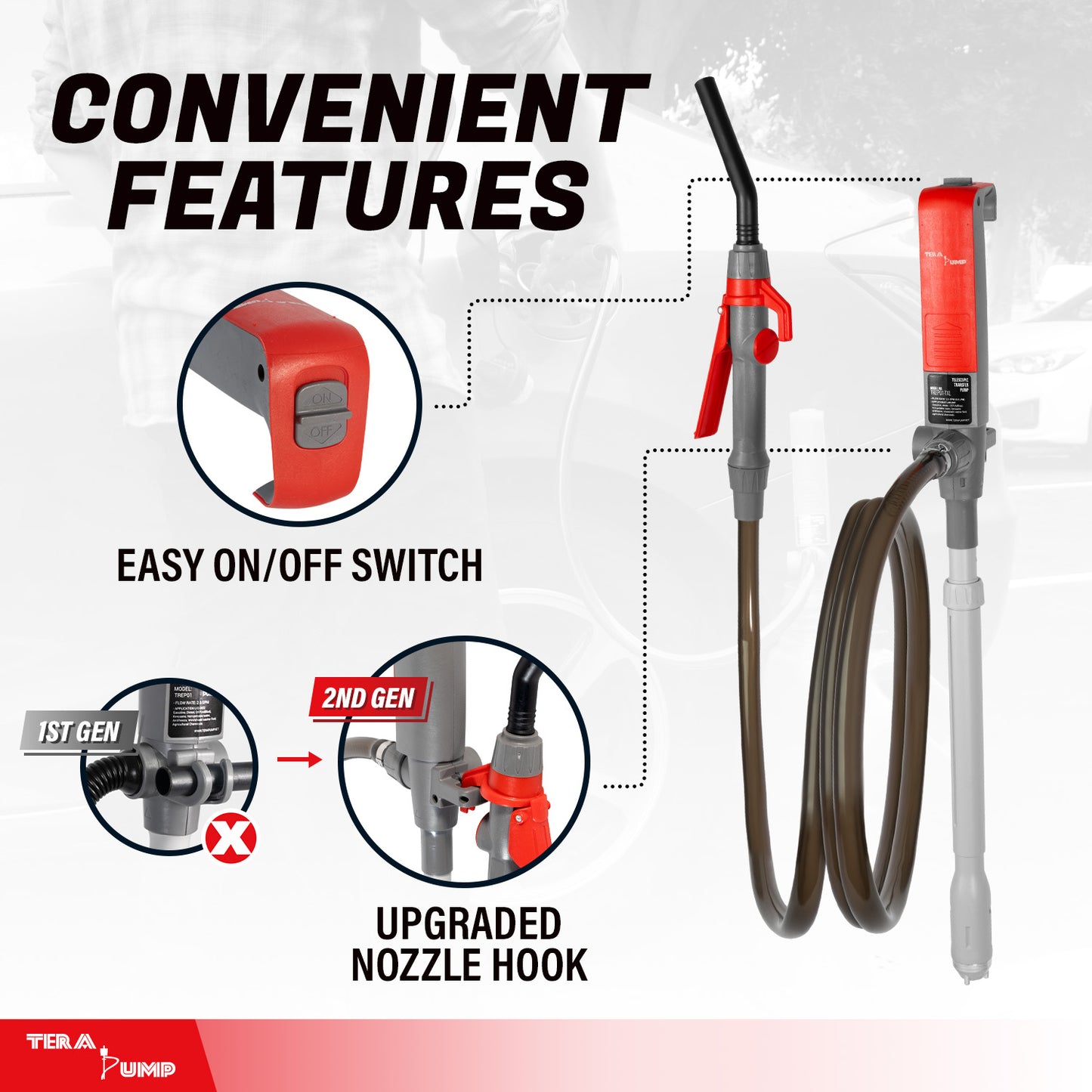 TREP01-TXL | 2nd Gen. Telescopic Battery Powered Fuel Transfer Pump, 10 ft. Hose