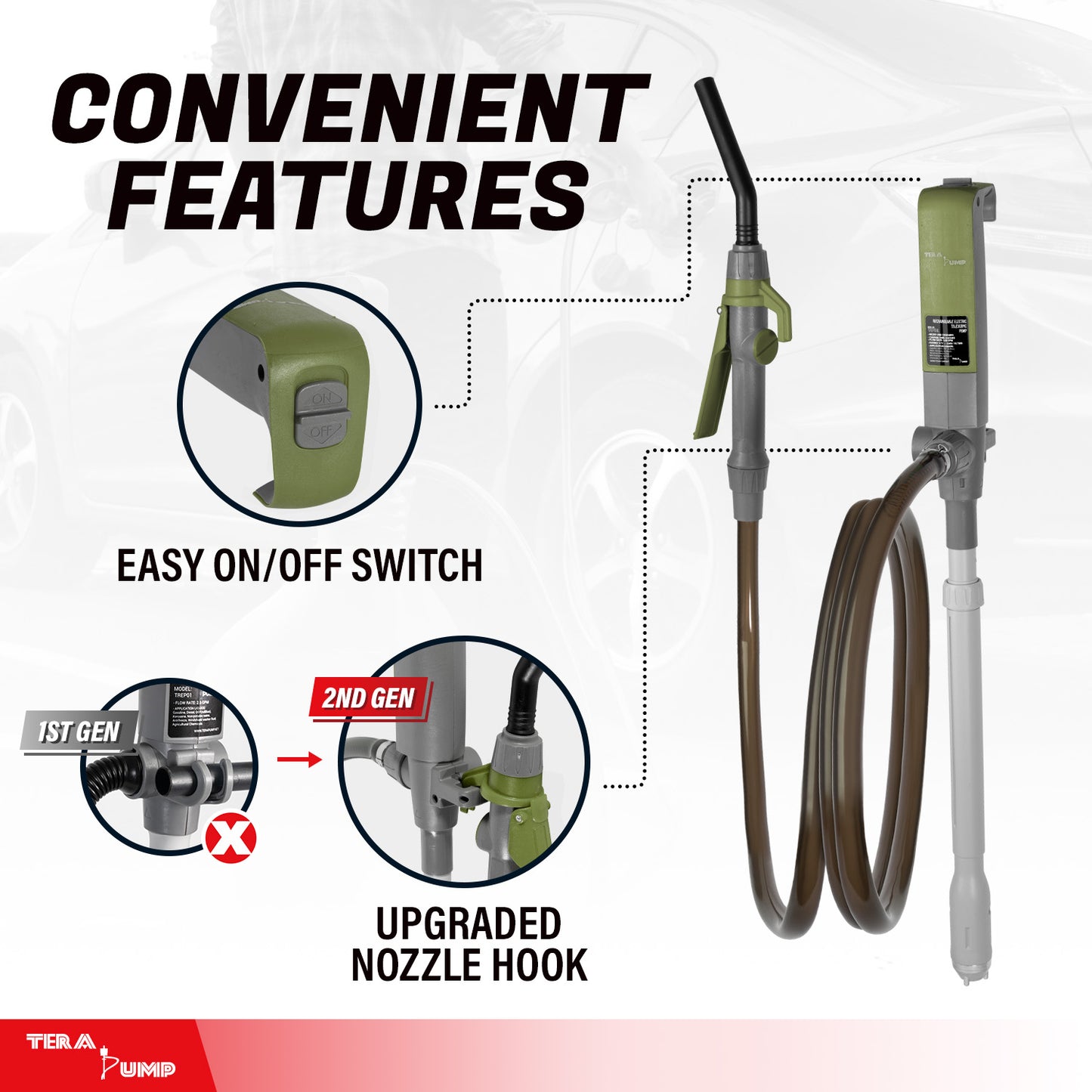 TREP04L | 2nd Gen. Rechargeable Battery Fuel Transfer Pump - 10ft Vinyl Hose