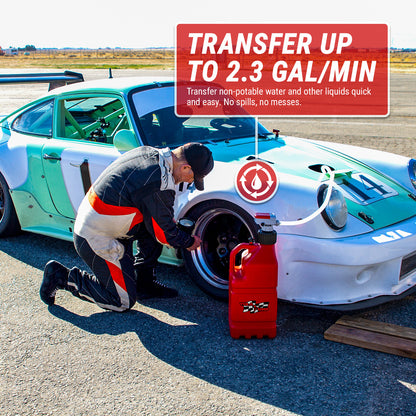 TRJ5XLR | 5 Gallon Racing Jug with Transfer Pump (Includes Gas Can)