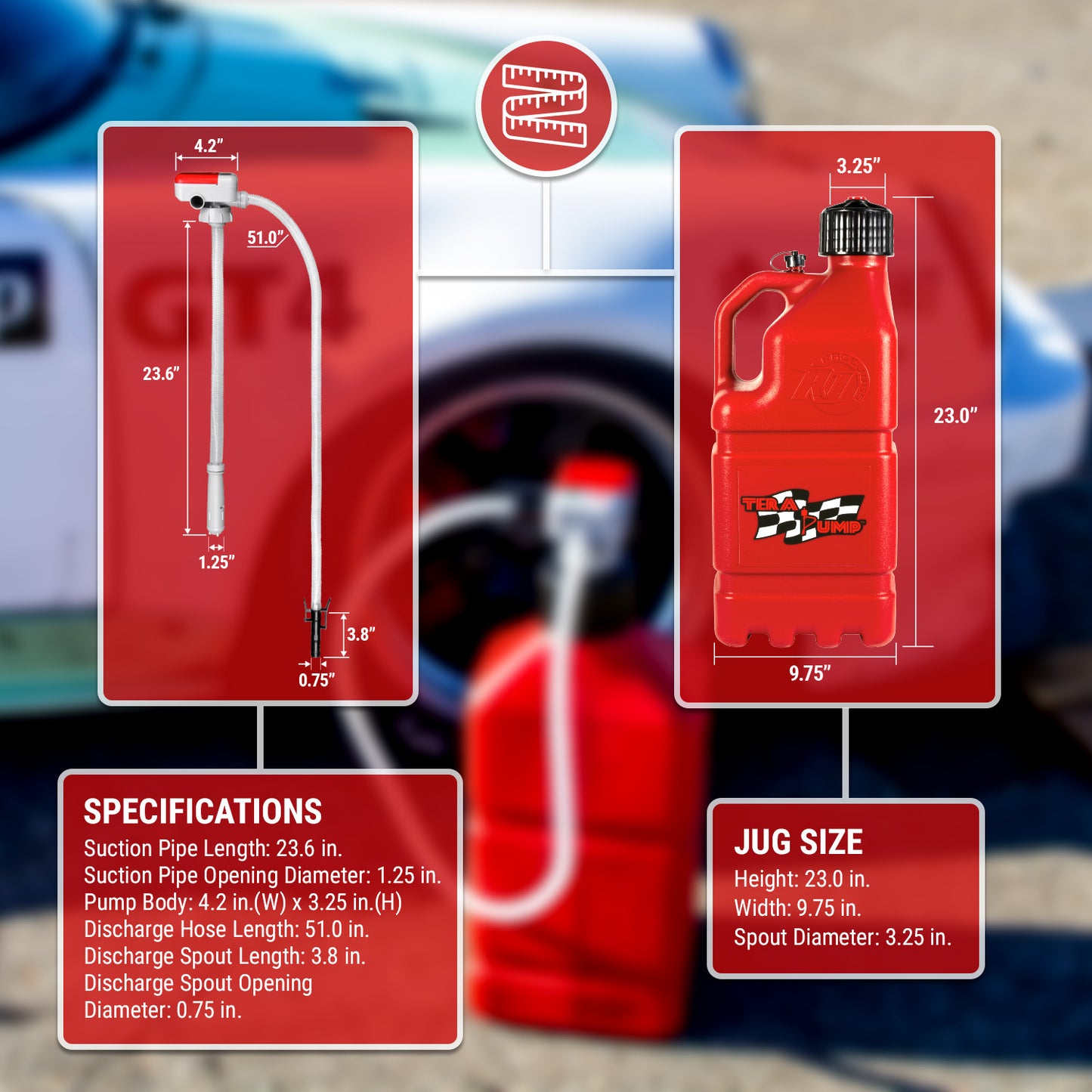 TRJ5XLR | 5 Gallon Racing Jug with Transfer Pump (Includes Gas Can)