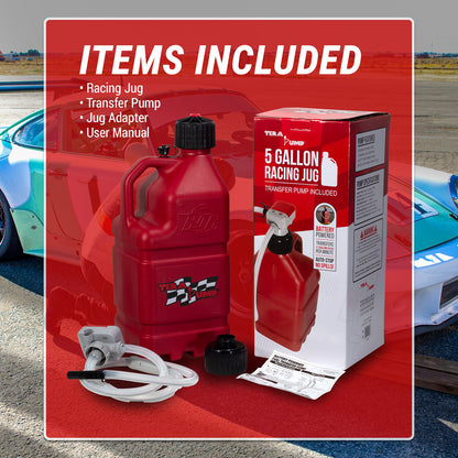 TRJ5XLR | 5 Gallon Racing Jug with Transfer Pump (Includes Gas Can)