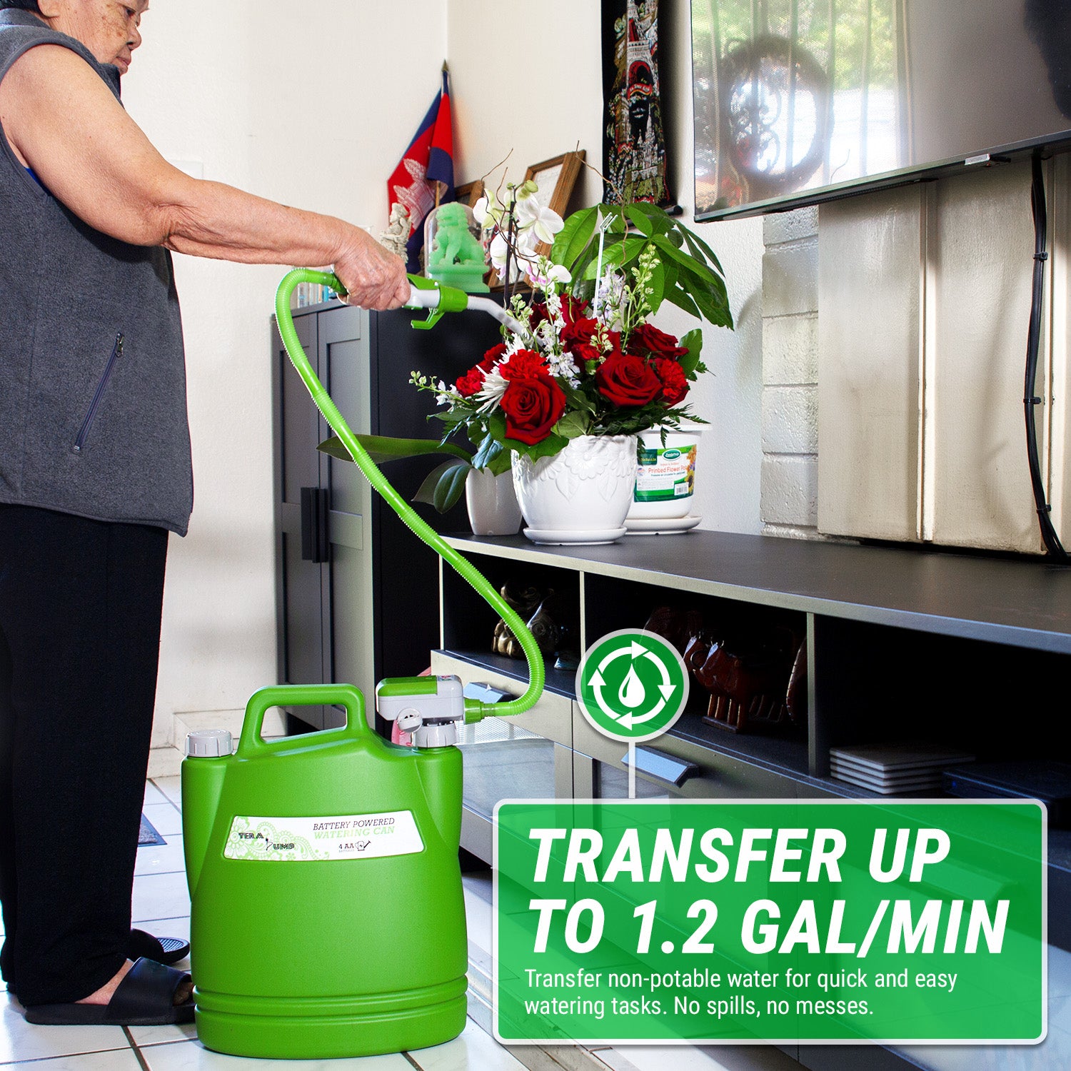 TRWC AA Battery Powered Watering Can, 2.5 Ft Hose TERA PUMP